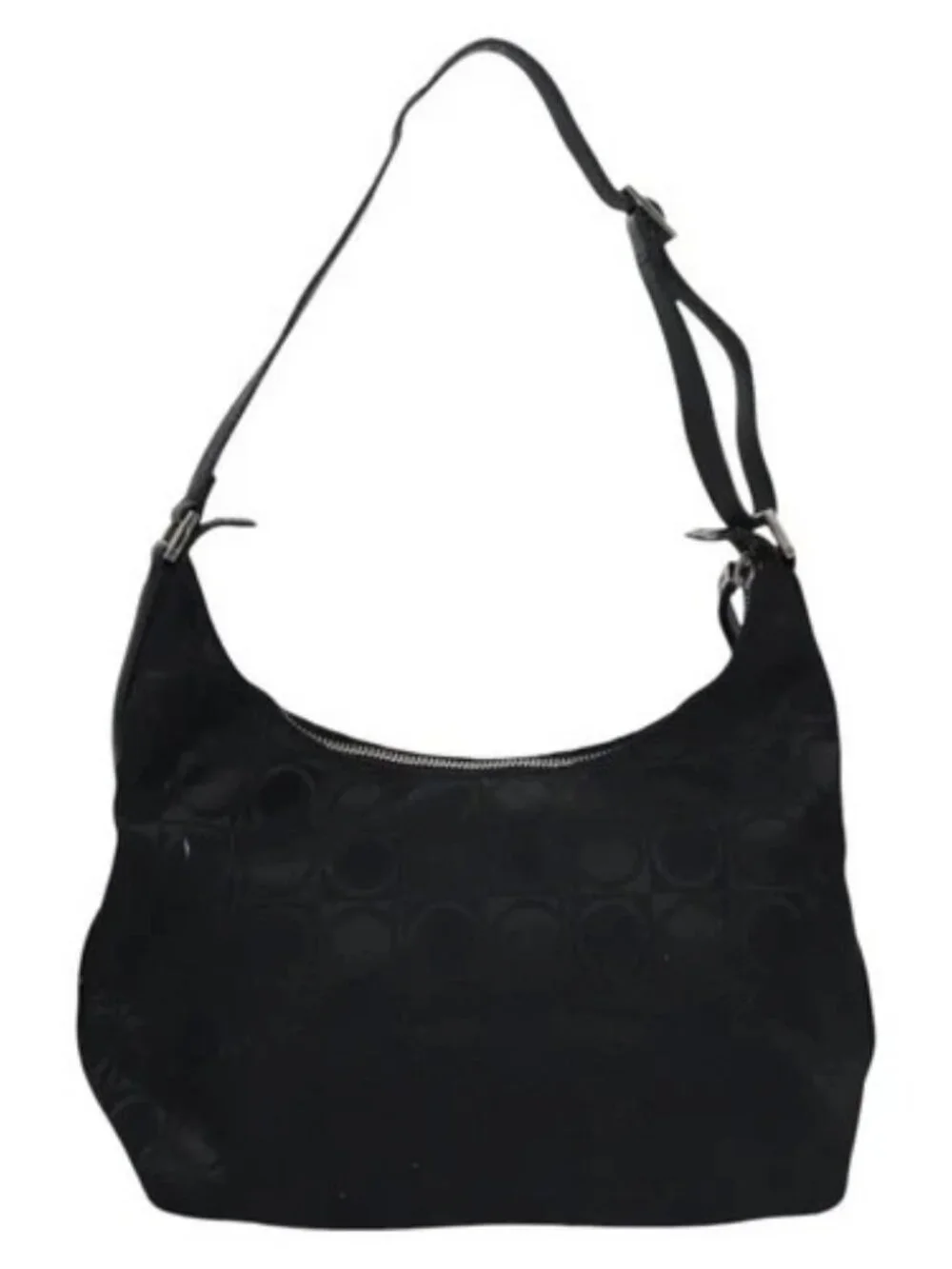 Salvatore Ferragamo Gancini Shoulder Bag Canvas Black Silver Auth bs23336